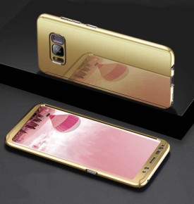 Твърд калъф лице и гръб 360 градуса със скрийн протектор FULL Body Cover за Samsung Galaxy S8 Plus G955 златист огледален / gold mirror 